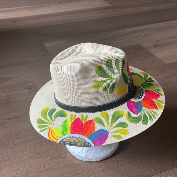 Artisanal Mexican Sombreros Hand Painted Fedora Floral Sombrero Panama Bohemian - Picture 4 of 8